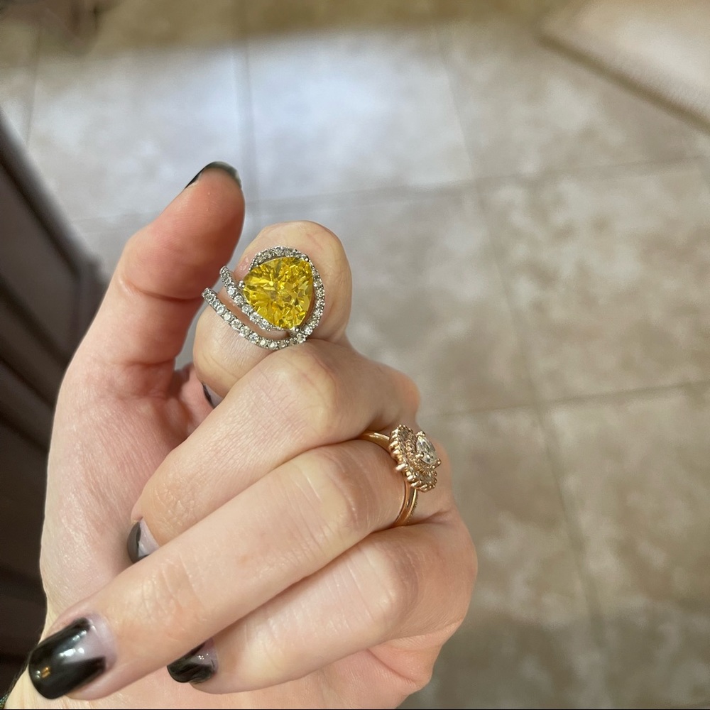 Trillion Cut Citrine with White Sapphires in Sterling Silver